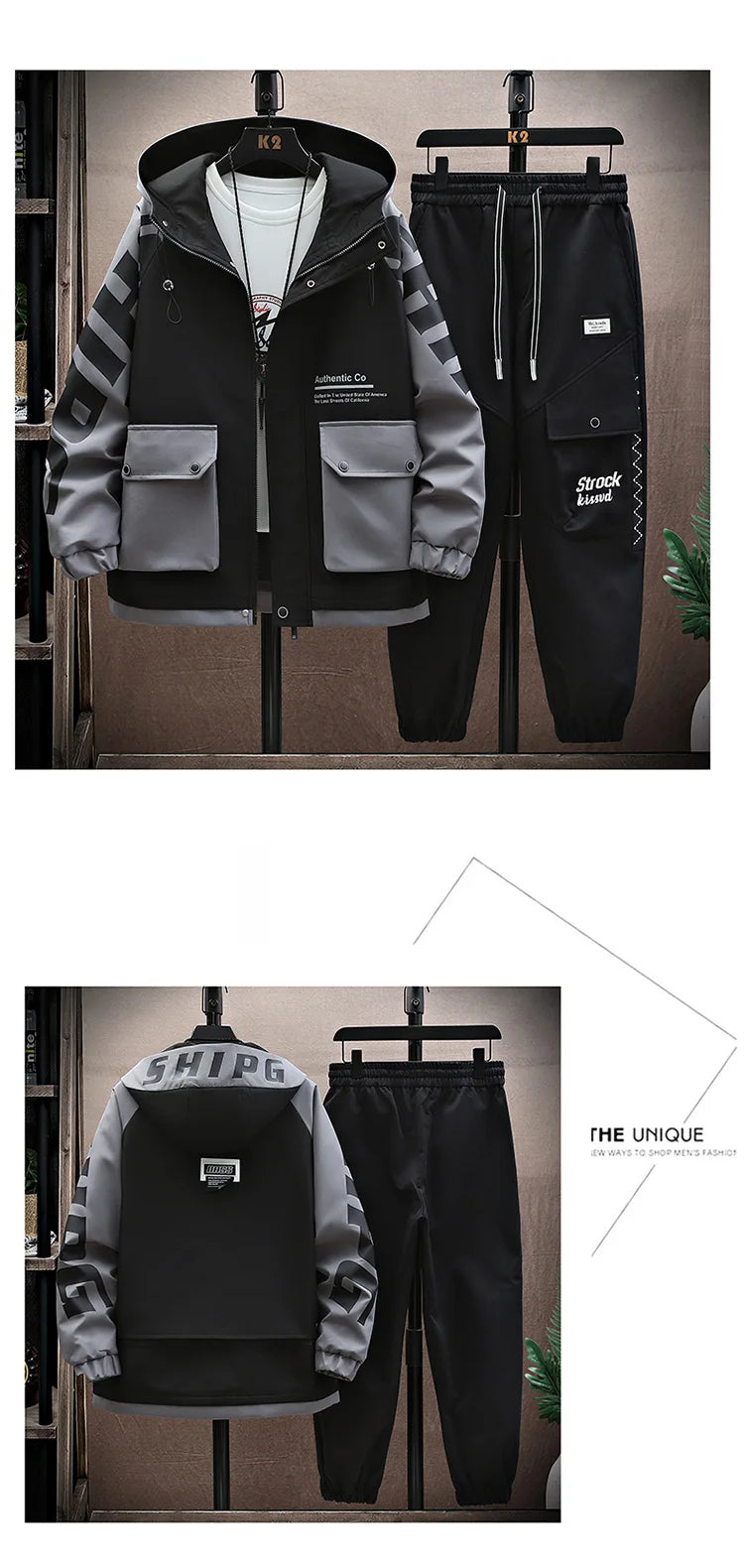 Spring Autumn Men Tracksuit Casual Joggers Hooded Sportswear Jackets Pants 2 Piece Sets Hip Hop Running Sports Suit