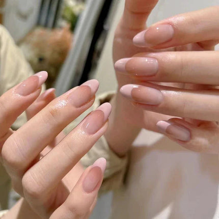 10Pcs Nude Color Handmade Press on Nails Full Cover Gradual Change Crystal Clear French Almond False Nails Manicure Nail Tips