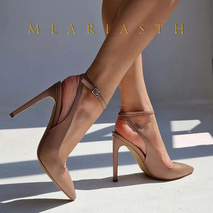 2025 Sandali a punta sexy con tacco ultra alto eleganti sandali estivi in vernice con reggicalze tacchi alti abito alla moda scarpe da donna per banchetti