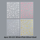 4pcs Hibiscus Flower Nail Art Sticker 3D White Pink Floral Decal Y2K Gold Silver Petal DIY Romantic Self-Adhesive Manicure Decor