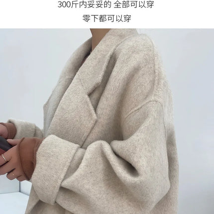 Women And Men Unisex Thicken Warm X-long Alpaca Woolen Overcoat Winter Cashmere Wool Maxi Loose Coat Oversize Cloak Outsize