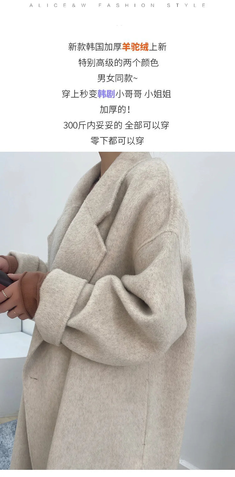 Women And Men Unisex Thicken Warm X-long Alpaca Woolen Overcoat Winter Cashmere Wool Maxi Loose Coat Oversize Cloak Outsize