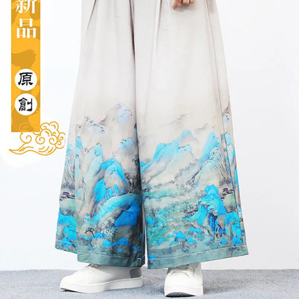Nuovi Pantaloni da Uomo con Stampa Tradizionale a Gru, Stile Cinese Vintage, Pantaloni Harem Estivi, Pantaloni Larghi Hanfu Oversize da Uomo