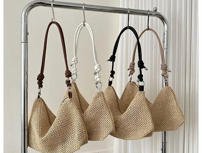 Sac de plage d'été pour femme en paille, sac à main tressé tendance, sac en rotin tissé à la main, sac de plage d'été grande capacité pour femmes et filles