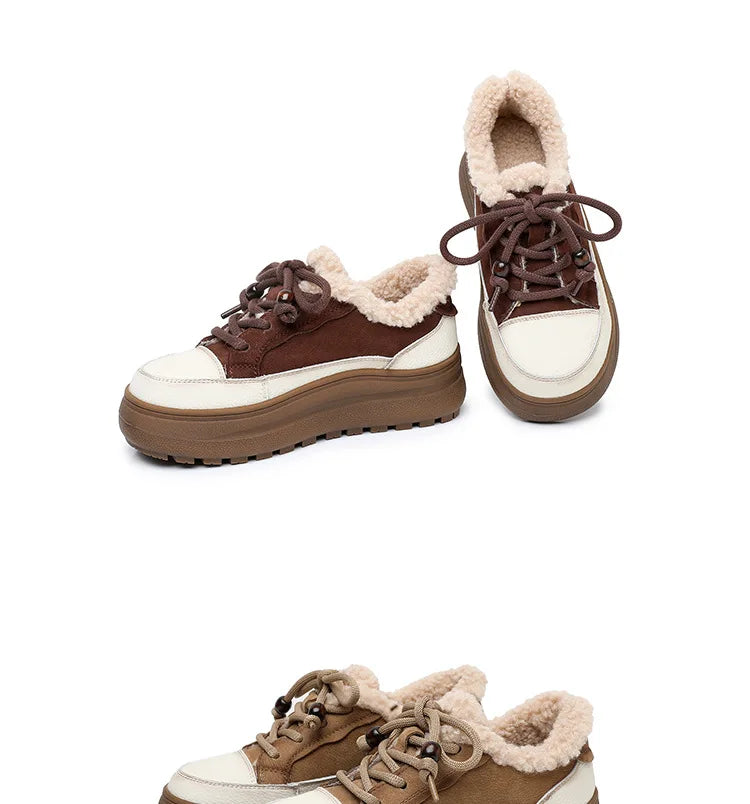 ZXRYXGS 2025 Top Layer Cowhide Women's Winter Sneakers Warm Shoes Platform Increase Shoes Casual Sneakers Snow Shoes Large Size