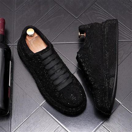 Luxury Fashion New Designer Charm Men's Lace Up Rhinestone Platform Causal Shoes Male All Match Sport Walking Runner Sneakers