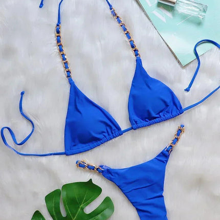 Bikini Brasiliano Due Pezzi con Catene Metalliche e Micro Perizoma, Costume da Bagno Donna platinumshop