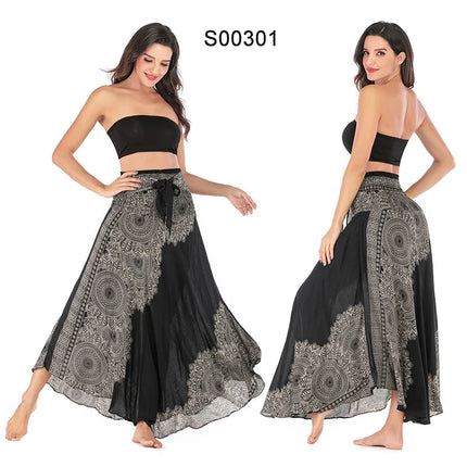 Boho Gonne Donna Rayon Beach Abito lungo Estate Bohemian Jupe Longue Femme Elastico in vita Stampa Fasciatura floreale Halter Hippie platinumshop