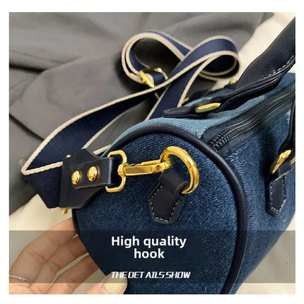 Patchwork Colorblock Mini Handbags For Women Denim Shoulder Cross Body Bags Casual Street Small Boston Bag 2025 Designer Purses PlatiNum