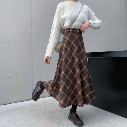Leisure High Waist Retro Plaid Skirt Slim Fit Classical High Waist Long Skirt Aesthetic Preppy Style A-line Half Dress Girls PlatiNum