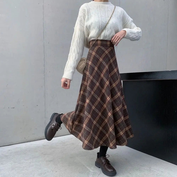 Leisure High Waist Retro Plaid Skirt Slim Fit Classical High Waist Long Skirt Aesthetic Preppy Style A-line Half Dress Girls PlatiNum