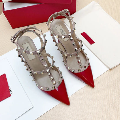 Shoes For Women 2025 Summer Luxury Punk Metal Rivet High Heels Gladiator Pointed Toe Stiletto Sandals Elegant Sexy Party Shoes