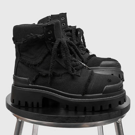Four cornered star thick soled men high top boots European American anti kick height increasing anti slip retro motorcycle boots