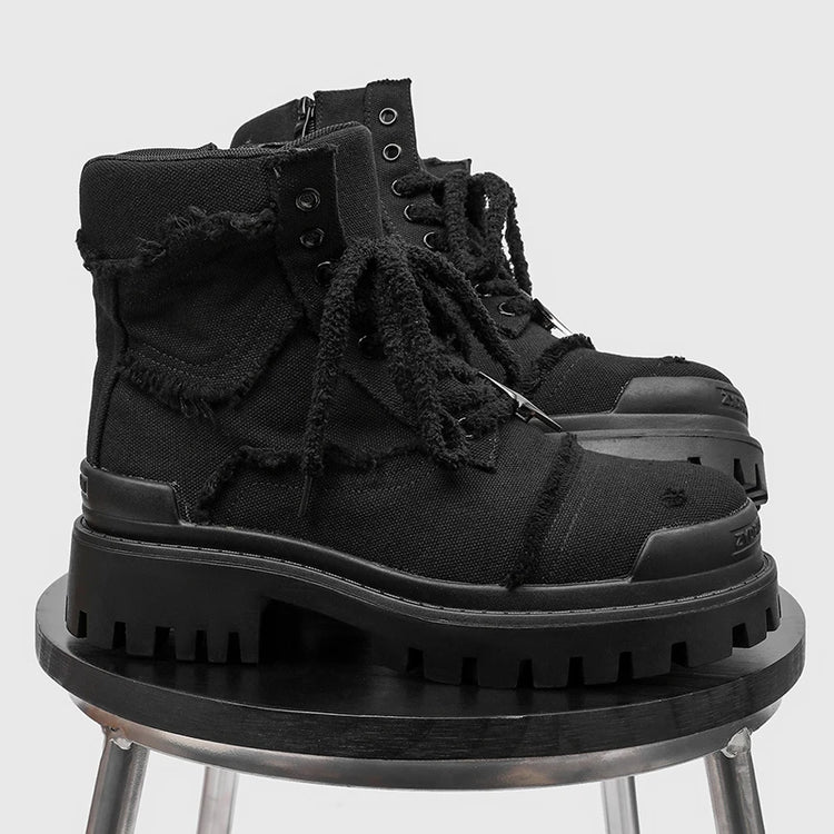 Four cornered star thick soled men high top boots European American anti kick height increasing anti slip retro motorcycle boots
