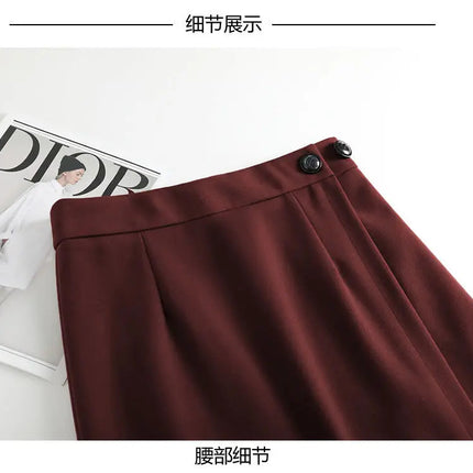 Women's Woolen Autumn and Winter New Style Elegant One-piece Unique and Stylish Straight Tube Slit Hugging Skirt PlatiNum