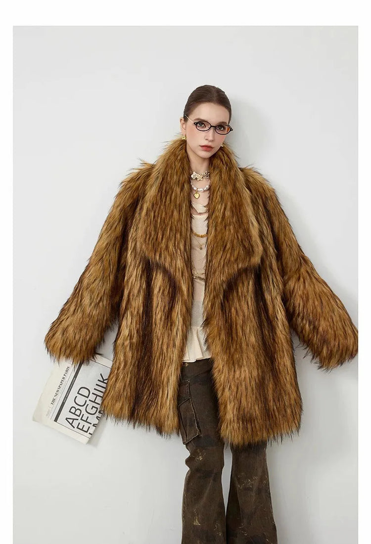 ZADORIN New in Coats & Jackets Luxury Winter Clothes Woman Lapel Long Brown Faux Fur Coat Loose Fluffy Jacket Woman Fur Coats