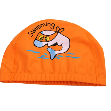 Cuffia da nuoto per bambini Tessuto PU impermeabile Simpatico cartone animato Animale Delfino Proteggi le orecchie Capelli lunghi Ragazzi Ragazze Cuffia da piscina Cappello