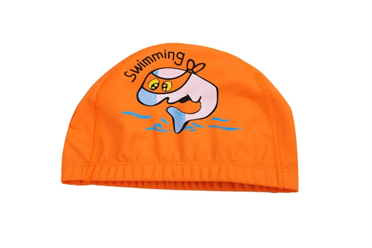 Cuffia da nuoto per bambini Tessuto PU impermeabile Simpatico cartone animato Animale Delfino Proteggi le orecchie Capelli lunghi Ragazzi Ragazze Cuffia da piscina Cappello