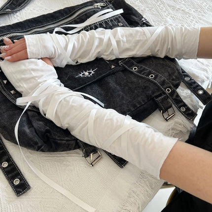 Chaussettes couvre-jambes punk pour femmes avec cravate au mollet Chaussettes à sangle au mollet de danse de ballet Chaussettes fines Y2K Chaussettes cosplay Lolita gothique japonais JK Club