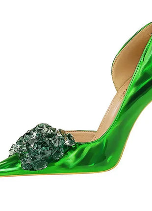 BIGTREE Scarpe con fiocco in strass Décolleté da donna Scarpe da banchetto di lusso Tacchi alti sexy Scarpe da festa con tacco a spillo da donna di grandi dimensioni 41 42 43