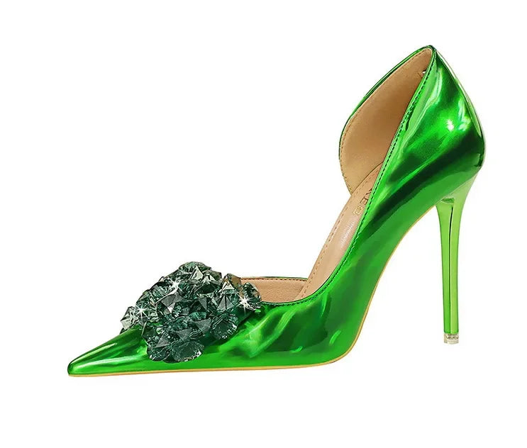 BIGTREE Scarpe con fiocco in strass Décolleté da donna Scarpe da banchetto di lusso Tacchi alti sexy Scarpe da festa con tacco a spillo da donna di grandi dimensioni 41 42 43