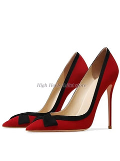 Scarpe da Donna Eleganti con Tacco a Spillo, Fiocco in Pelle, Punta Affusolata, Rosso/Bianco/Verde, Tacco 8/10/12cm, Scarpe da Festa di Design