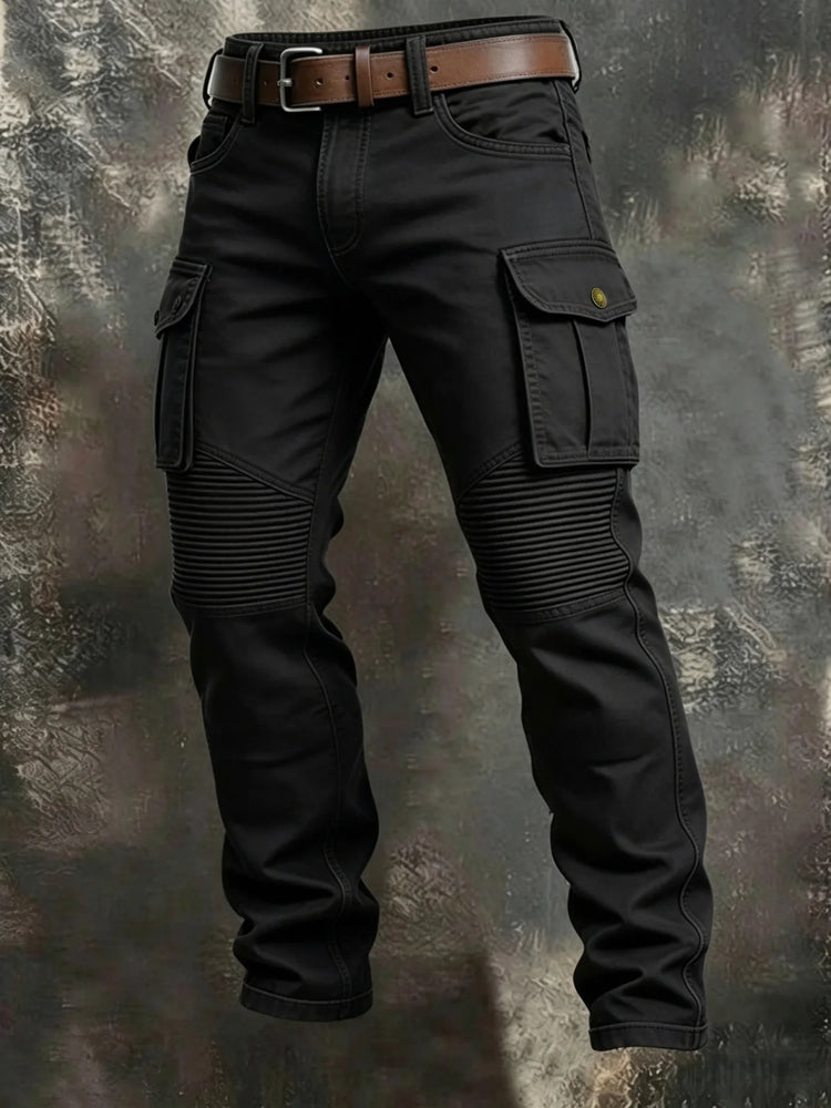 Men 100% Cotton Tactical Cargo Pants Multi‑Pocket Spliced Striped Trousers Spring Autumn Casual Outdoor Long Pants For Male