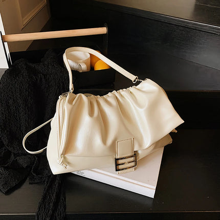 Women's Large Capacity Casual Single Shoulder Bag Soft Leather Cloud Pleated Drawstring Tote Bag Fashion Versatile Underarm Bag