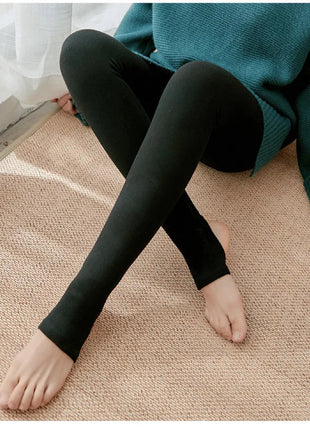 Women's Fall Winter Ribbed Vertical Stripe Thermal Leggings Fleece Thickened  Street Ready Seamless High Waist Thermal Pants PlatiNum