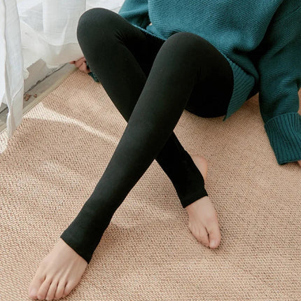 Women's Fall Winter Ribbed Vertical Stripe Thermal Leggings Fleece Thickened  Street Ready Seamless High Waist Thermal Pants PlatiNum