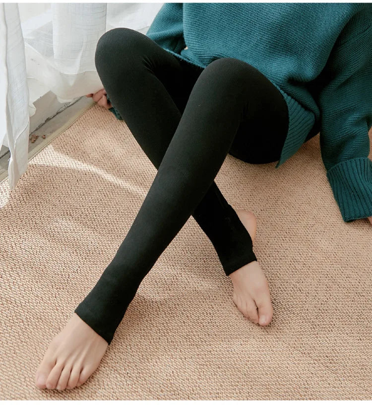 Women's Fall Winter Ribbed Vertical Stripe Thermal Leggings Fleece Thickened  Street Ready Seamless High Waist Thermal Pants PlatiNum