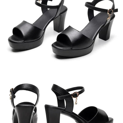 Size 32-43 2024 Genuine Leather Fashion Fish Mouth Women'S High Heel Summer Shoes Dress Sandals Female Woman Sandals Platform PlatiNum