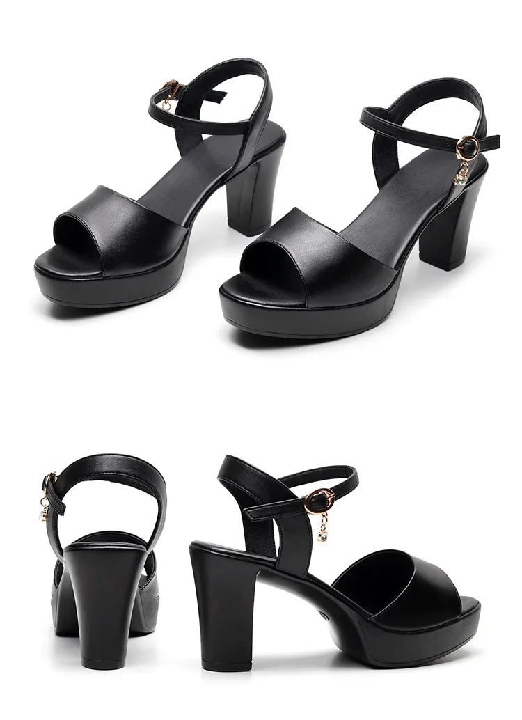 Size 32-43 2024 Genuine Leather Fashion Fish Mouth Women'S High Heel Summer Shoes Dress Sandals Female Woman Sandals Platform PlatiNum