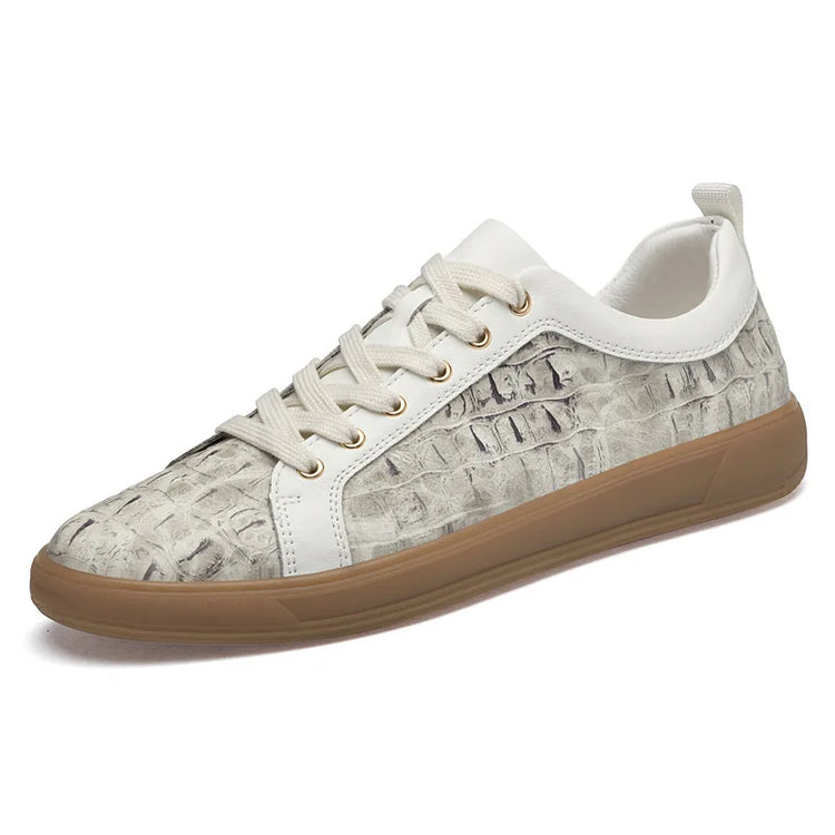 Mens Embossed Texture Casual Sneakers Lace Up Breathable Gum Sole Flat Walking Skateboard Shoes Luxury Design Footwear for Men