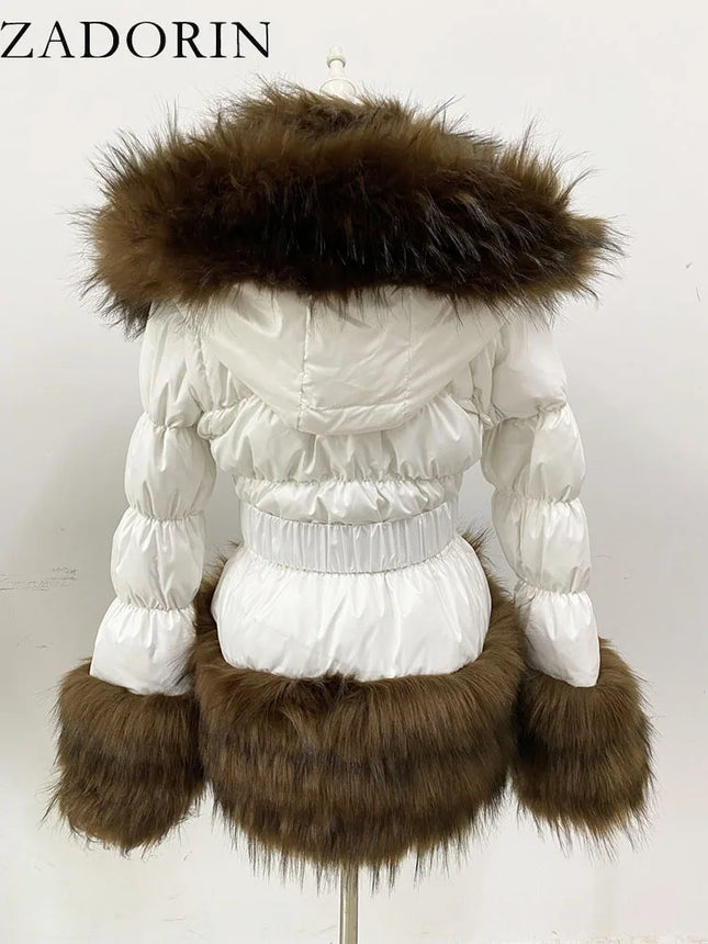 ZADORIN Winter Coat Women New Fashion Faux Fur Coat Detachable Sleeves Hood Duck Down Coats Hooded Black Puffer Jacket Outwear