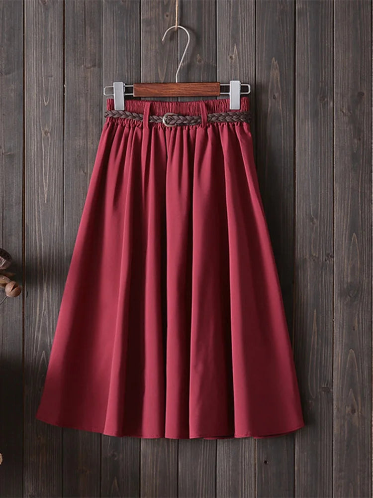 Gonna estiva midi al ginocchio da donna con cintura Gonna da scuola a pieghe a vita alta da donna coreana alla moda femminile