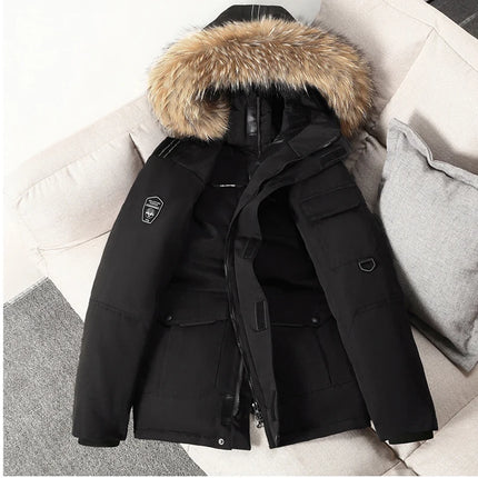Winter Men's Warm Mountain SKi Parkas Fashion Men Fur Collar Mid-Long Down Padded Coats Men Windbreaker Thermal Hooded Jackets