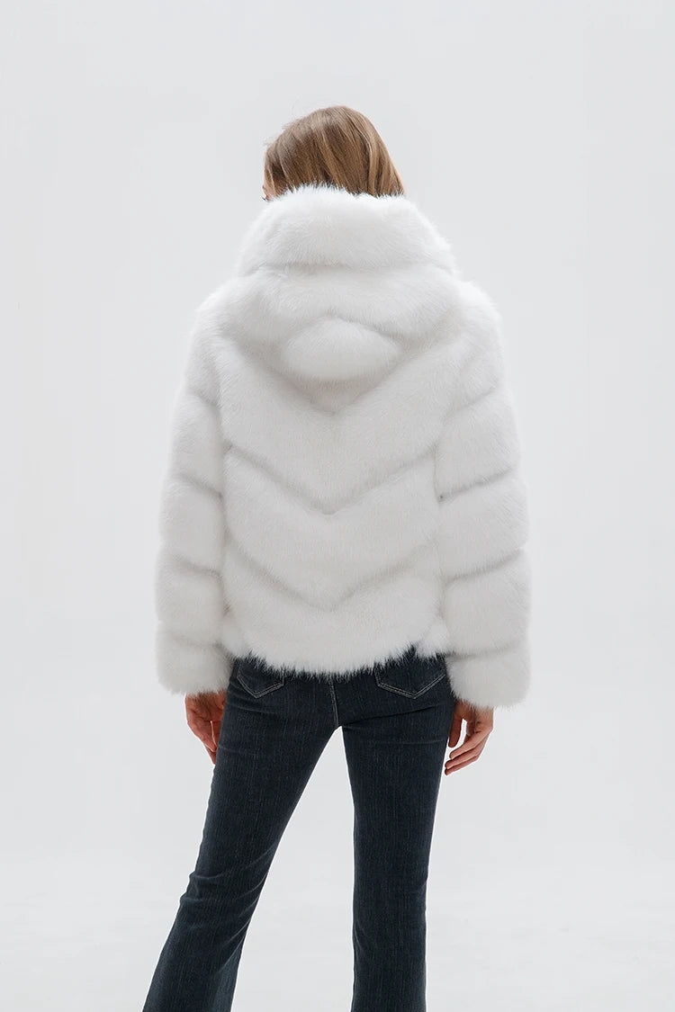 ZADORIN Fashion Hooded Splicing Fluffy Jacket Women Winter Long Sleeve White Faux Fur Coat Woman Clothing New in Coats & Jackets
