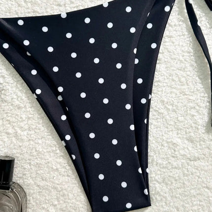 Set bikini sexy Costume da bagno 2 pezzi a pois bianco nero per donna Bikini da spiaggia stile americano platinumshop