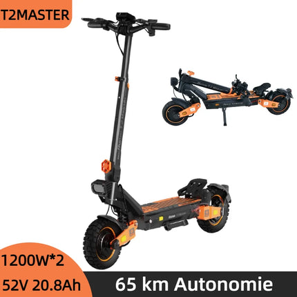 Monopattino Elettrico a Doppio Motore 2400W, Batteria 52V 20.8Ah, Autonomia 65km, Freno a Disco, Pneumatici da 10 Pollici, Pieghevole, Capacità di Carico 200kg