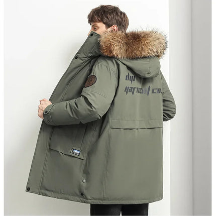 Men Winter Goose Down Coats Fur Collar Hooded Long Down Jackets Top Quality Male Outdoor Windproof Warm Winter Jackets Canada
