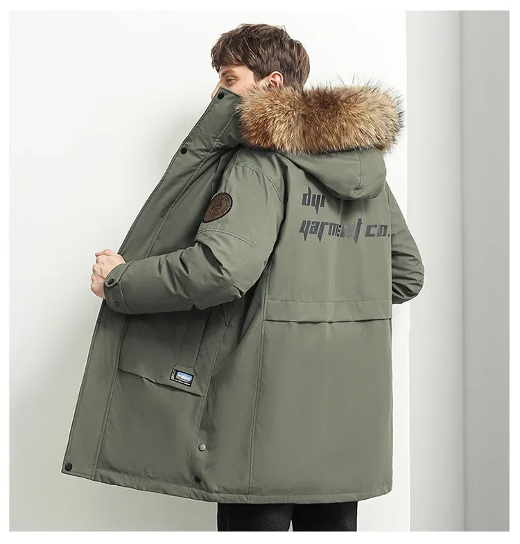 Men Winter Goose Down Coats Fur Collar Hooded Long Down Jackets Top Quality Male Outdoor Windproof Warm Winter Jackets Canada