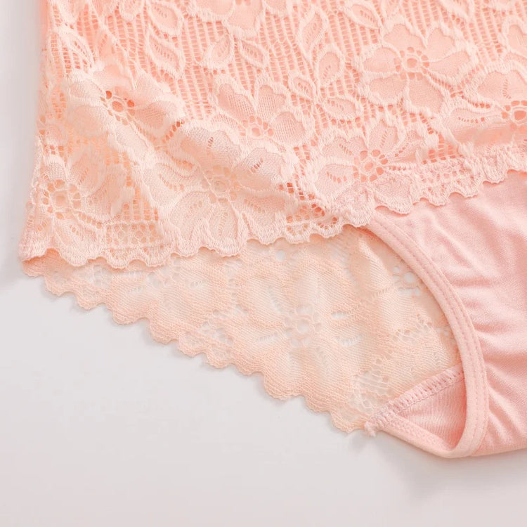 4PCS/SET Women's Sexy Lace Panty Hollow Out High Waist Women's Briefs Breathable Comfortable Underwear Plus Size Women Lingerie