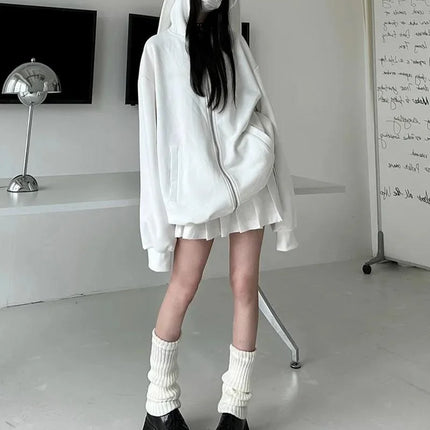 2026 Autumn Kawaii Bunny Big Extra Ears Hoodie Long Sleeve Hooded Sweatshirt Y2K Style Fashion Rabbit Oversized Zip-up Hoodies