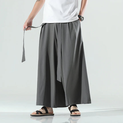 Abbigliamento da uomo in stile cinese estate sottile seta di ghiaccio pantaloni larghi Casual da uomo larghi Plus Size Hakama Harajuku pantaloni Hip Hop oversize