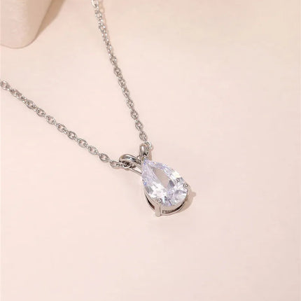 Huitan Luxury Pear Cubic Zirconia Pendant Necklace for Bridal Wedding Engagement Party High-quality Silver Color Fashion Jewelry PlatiNum
