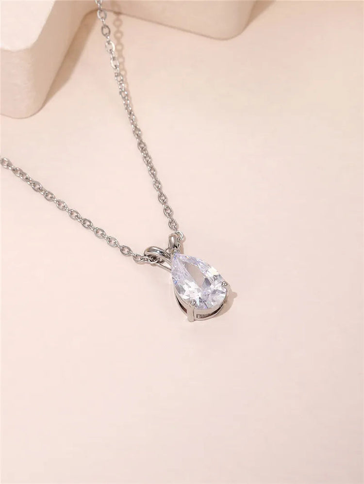 Huitan Luxury Pear Cubic Zirconia Pendant Necklace for Bridal Wedding Engagement Party High-quality Silver Color Fashion Jewelry PlatiNum