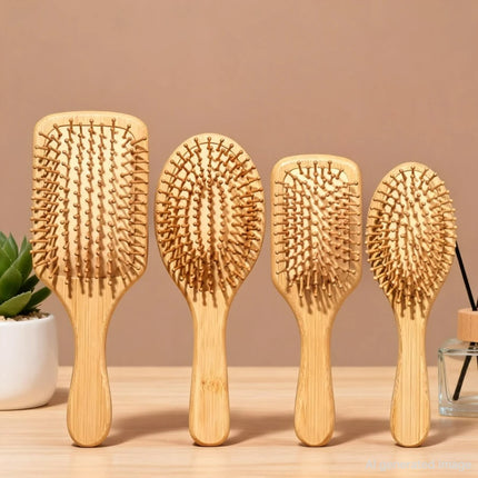 Bamboo Hairbrush Natural Wooden Anti-Static Brush Hair and Scalp Grooming Anti-Static Air Cushion Styling Tool Universal