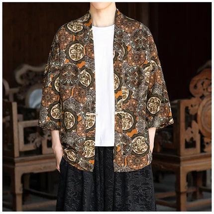 Camicie in Lino Stile Etnico con Stampa Yukata per Uomo e Donna, Abbigliamento Asiatico, Kimono Giapponese Harajuku, Camicie Retrò da Uomo