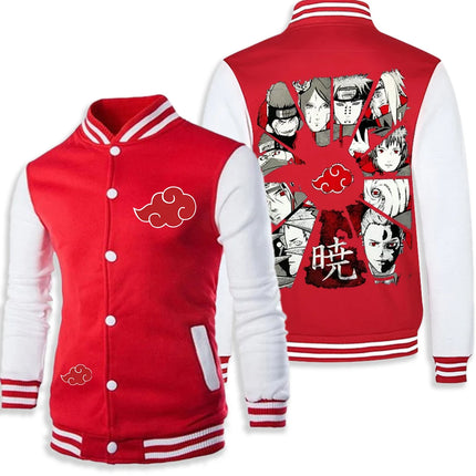 Anime Naruto Akatsuki Varsity Jacket Men Women Red Cloud Print Baseball Jacket Itachi Coat Unisex Streetwear Cosplay Outwear